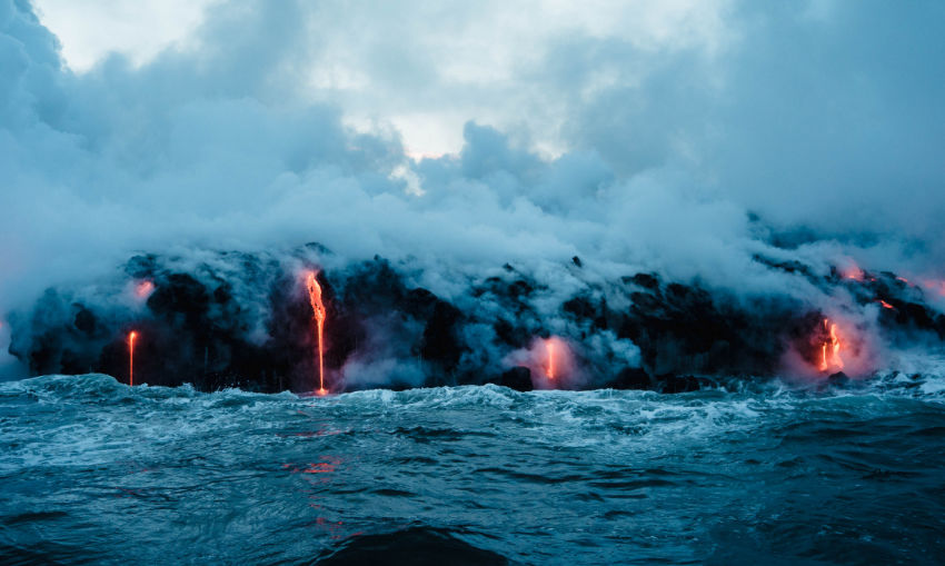 Lava flowing into the ocean